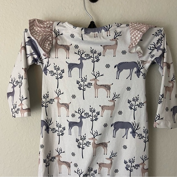 Deer Print Baby Girl Ruffled Romper One Piece Snap Closure Soft Material 6-12M - Picture 6 of 12